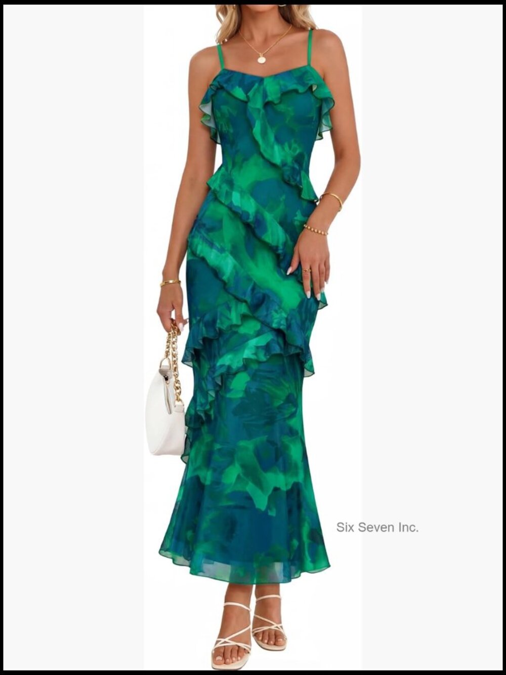 Floral Maxi Dress Bodycon Formal Cocktail Mesh Fabric Spaghetti Strap